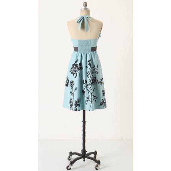 Anthropologie Stemmed Sweetbriar Dress Nathalie Lete •6• Halter Blue Floral $168 - Picture 3 of 16